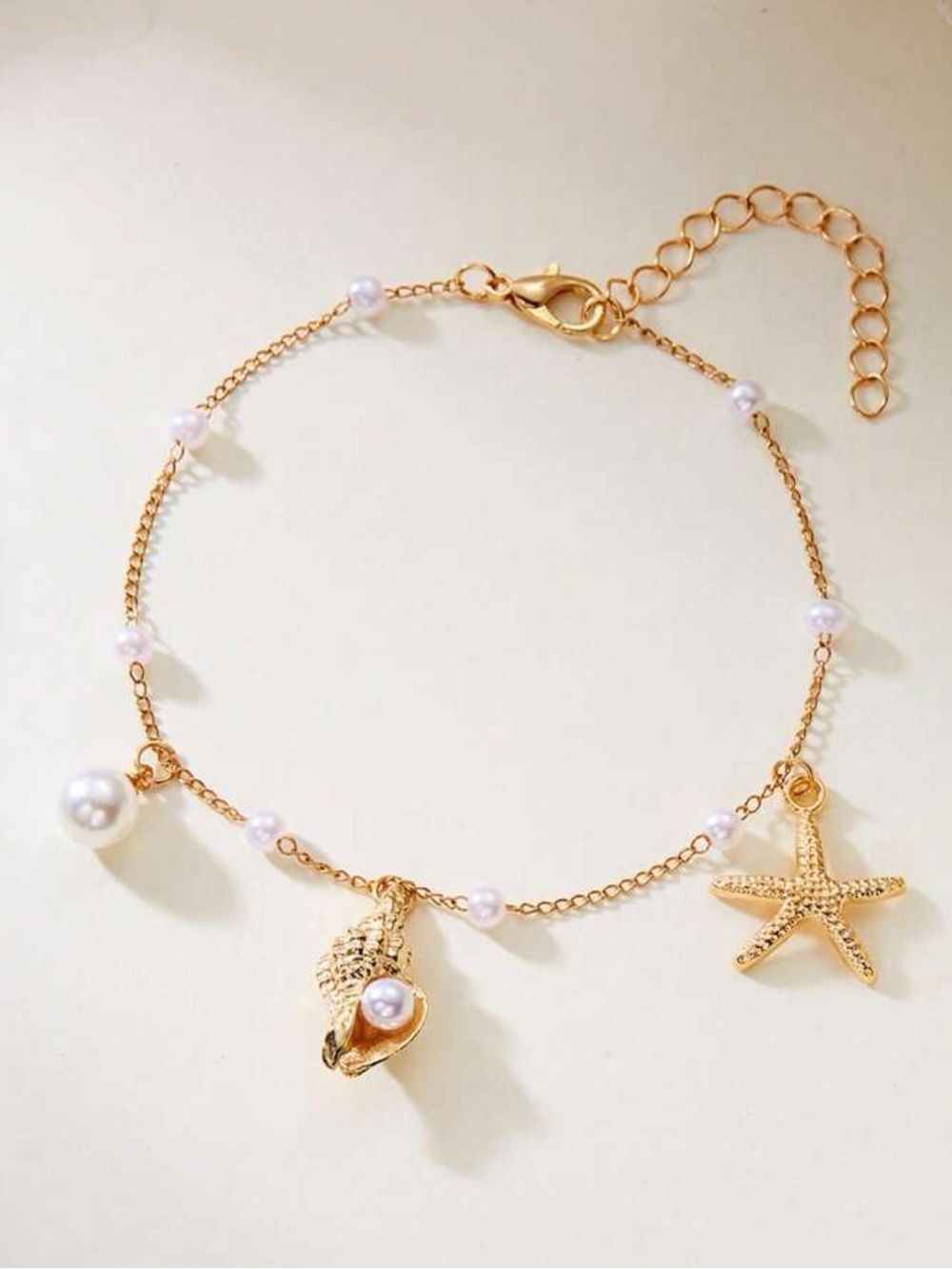 Seashell & Pearl Anklet S1491 - Picture 2 of 4
